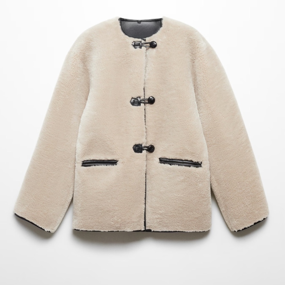 Mango Cream FUR-EFFECT COAT WITH APPLIQUÉS